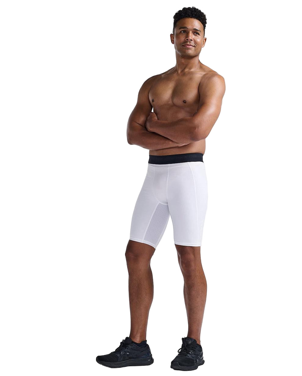 2XU Base Layer Compression Men's Cycling Shorts (White/White) - BUMSONTHESADDLE