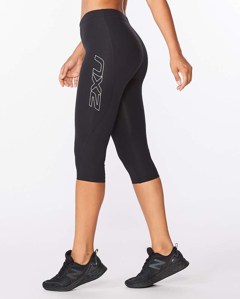 2XU Core 3/4 Womens Compression Tights (Black/Silver) - BUMSONTHESADDLE