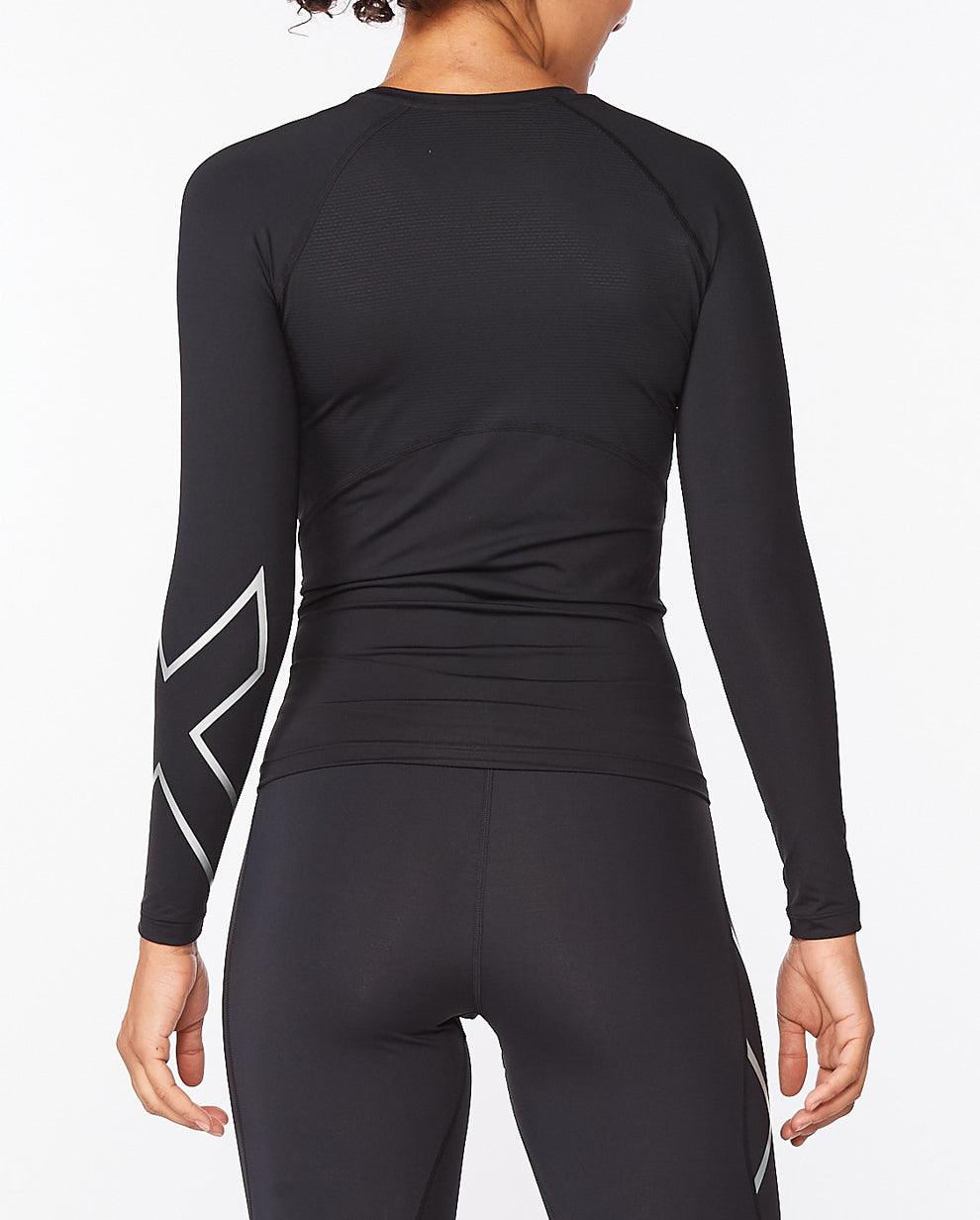 2XU Core Compression Women's Long Sleeve Tops (Black/Silver) - BUMSONTHESADDLE