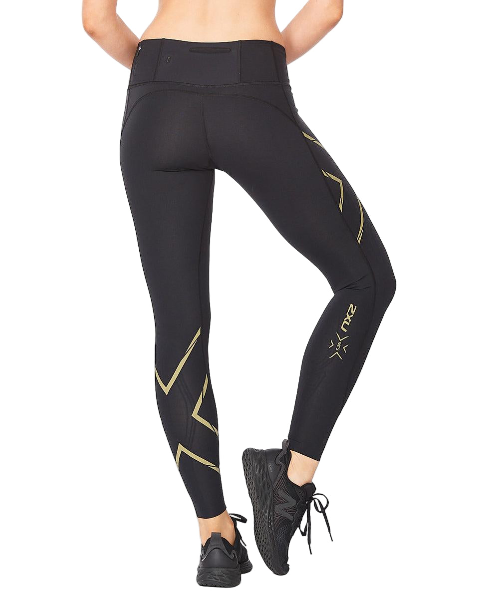 2XU Light Speed Mid Rise Compression Women's Cycling Tights (Black/Gold Reflective) - BUMSONTHESADDLE