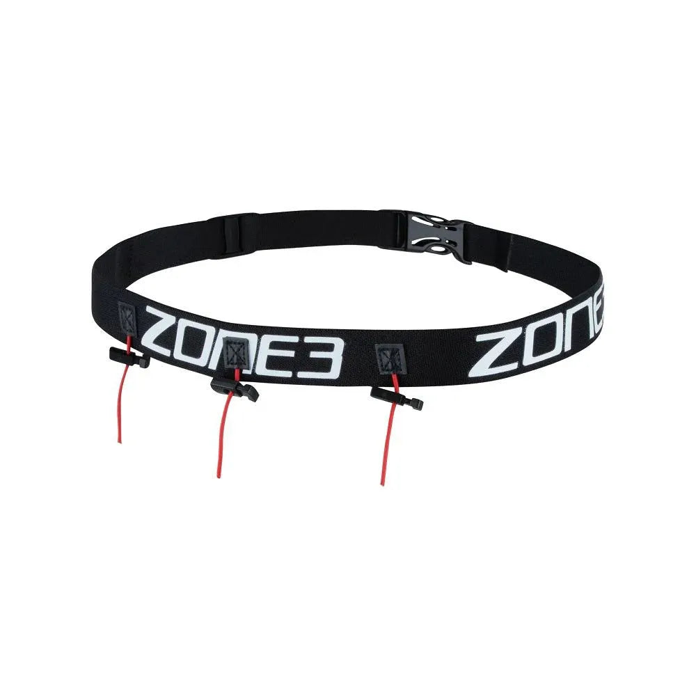 Zone3 Ultimate Race Number Belt With Gel Loops (Black/Red/White) – Zone 3 premium cycling Nutrition Belts in India from Cobbled Climbs
