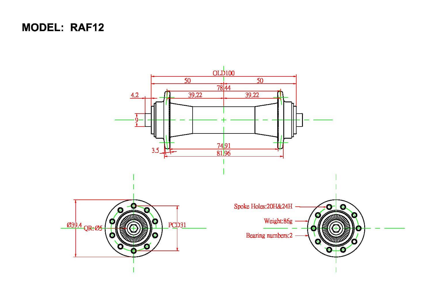 RAF12 Rim Brake Front Hub - Bitex - Cobbled Climbs