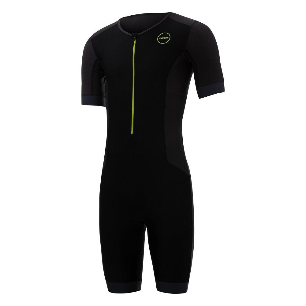 Zone 3 Aquaflo Plus Short Sleeve Men's Cycling Trisuit (Black/Grey/Neon green) - BUMSONTHESADDLE