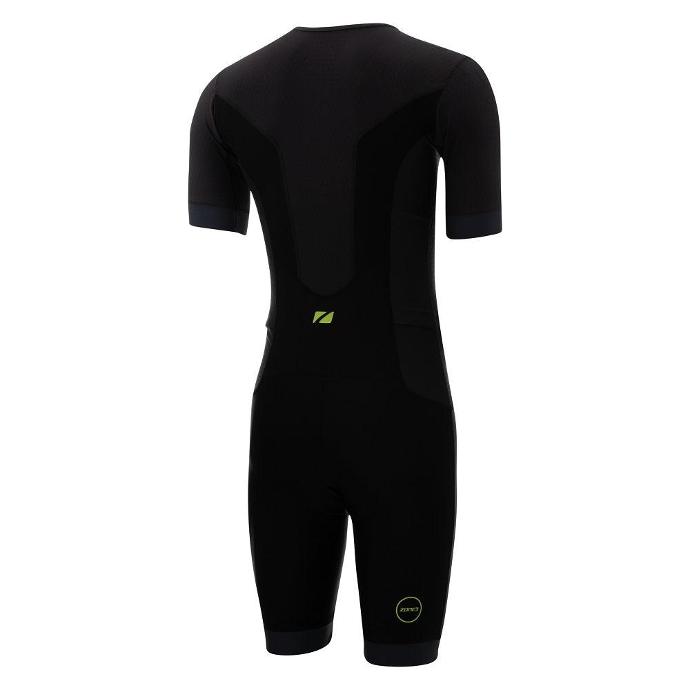Zone 3 Aquaflo Plus Short Sleeve Men's Cycling Trisuit (Black/Grey/Neon green) - BUMSONTHESADDLE