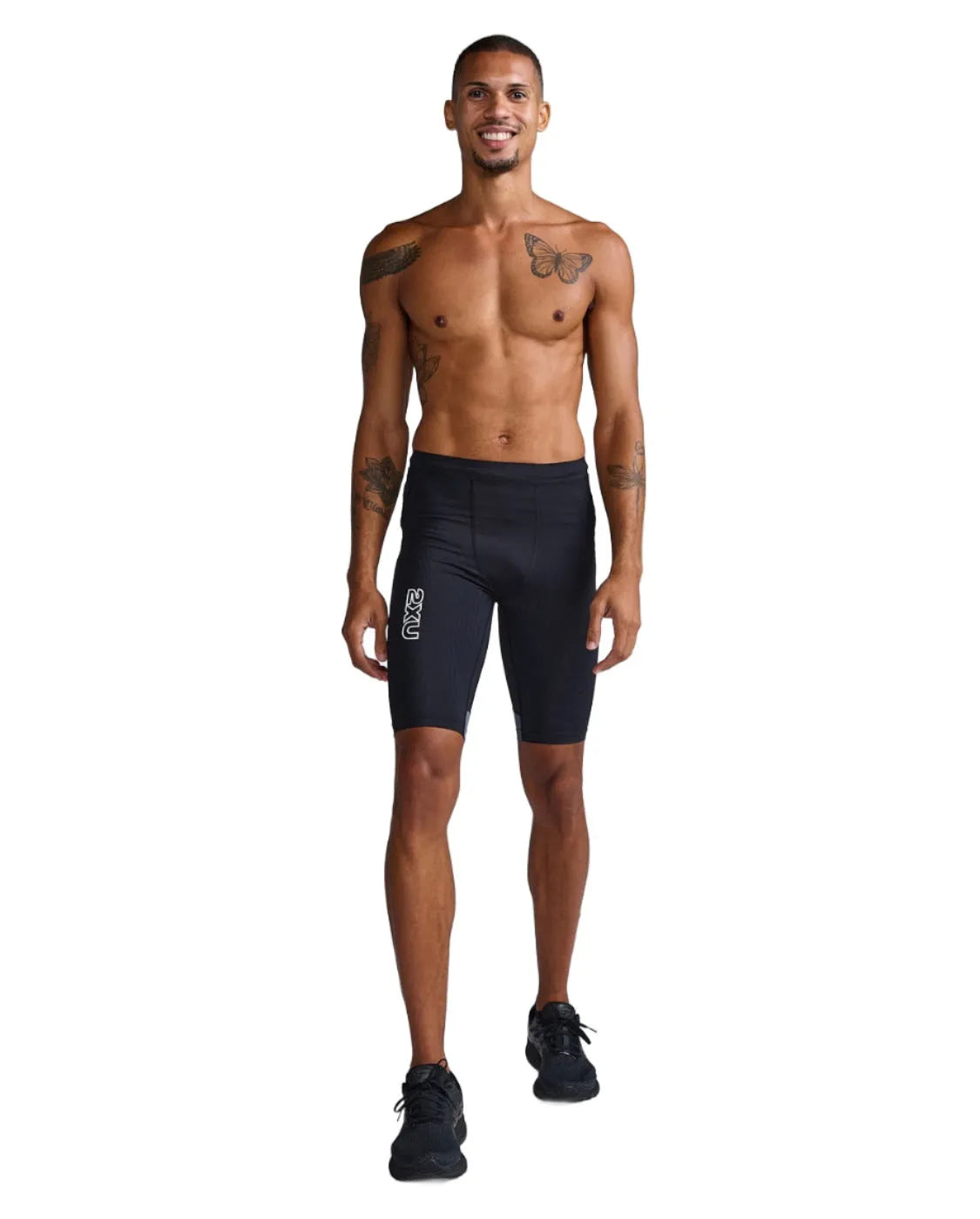 Light Speed React Men’s Cycling Compression Shorts (Black/White Reflective) – 2XU premium cycling Compression Shorts in India from Cobbled Climbs