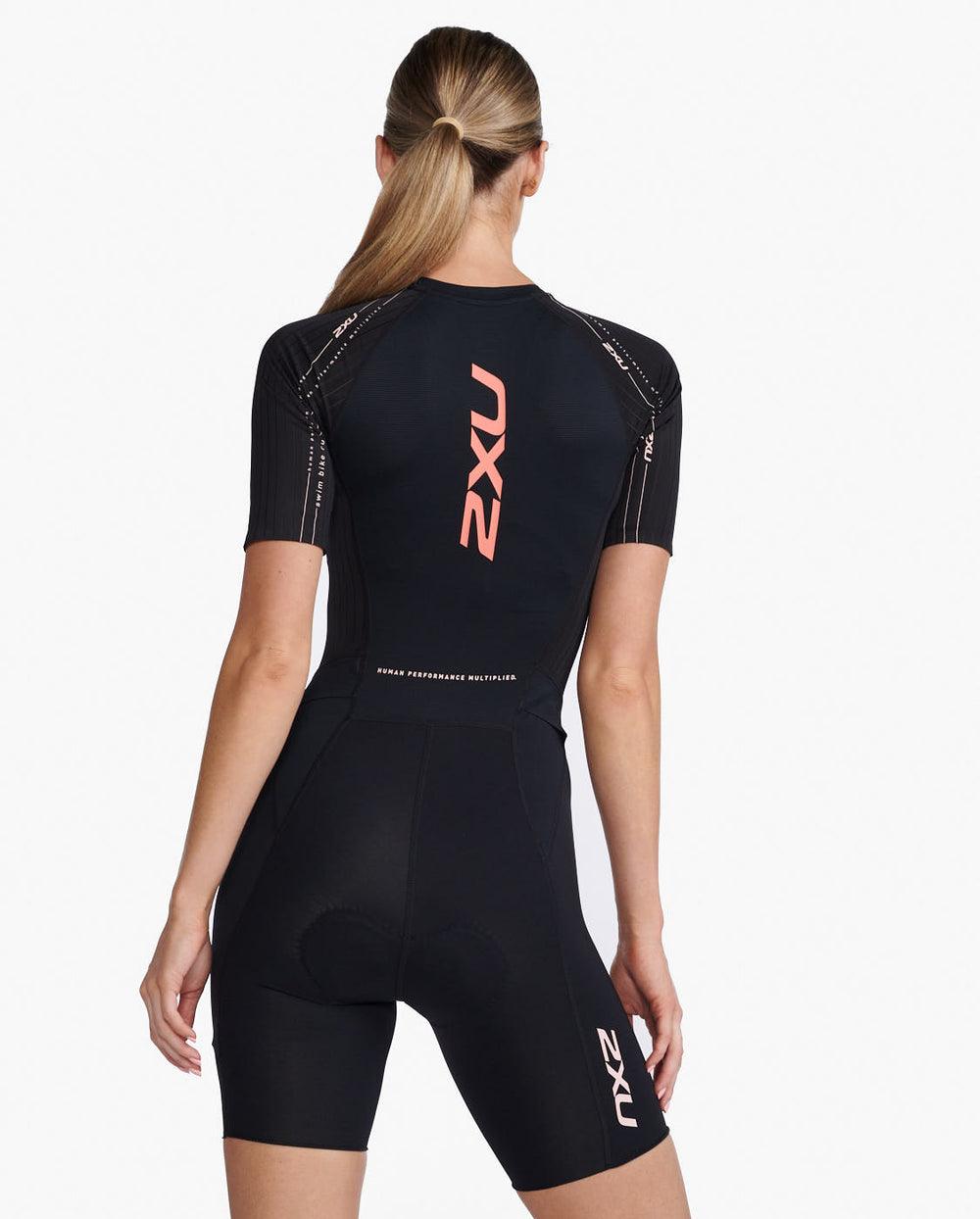 2XU Aero Sleeved Women Cycling Trisuit (Black/Hyper Coral) - BUMSONTHESADDLE