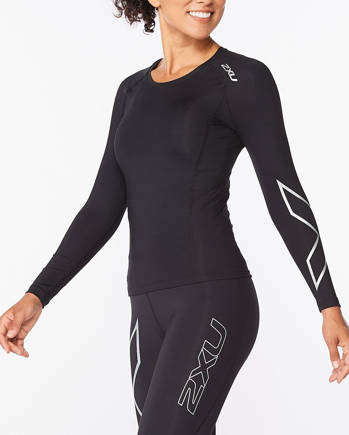 2XU Core Compression Women's Long Sleeve Tops (Black/Silver) - BUMSONTHESADDLE