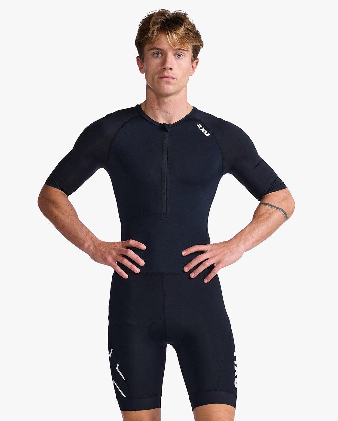 2XU Core Sleeved Men's Cycling Trisuit (Black/White) - BUMSONTHESADDLE