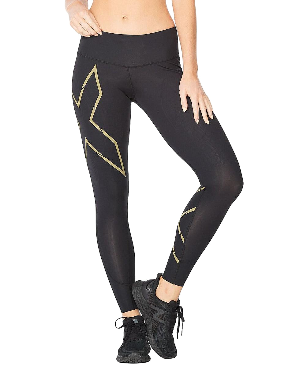 2XU Light Speed Mid Rise Compression Women's Cycling Tights (Black/Gold Reflective) - BUMSONTHESADDLE