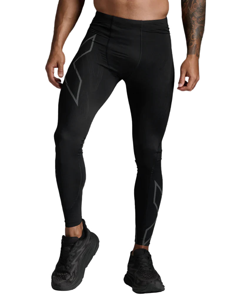 Light Speed Men’s Compression Tights (Black/Black Reflective) – 2XU premium cycling Compression Tights in India from Cobbled Climbs