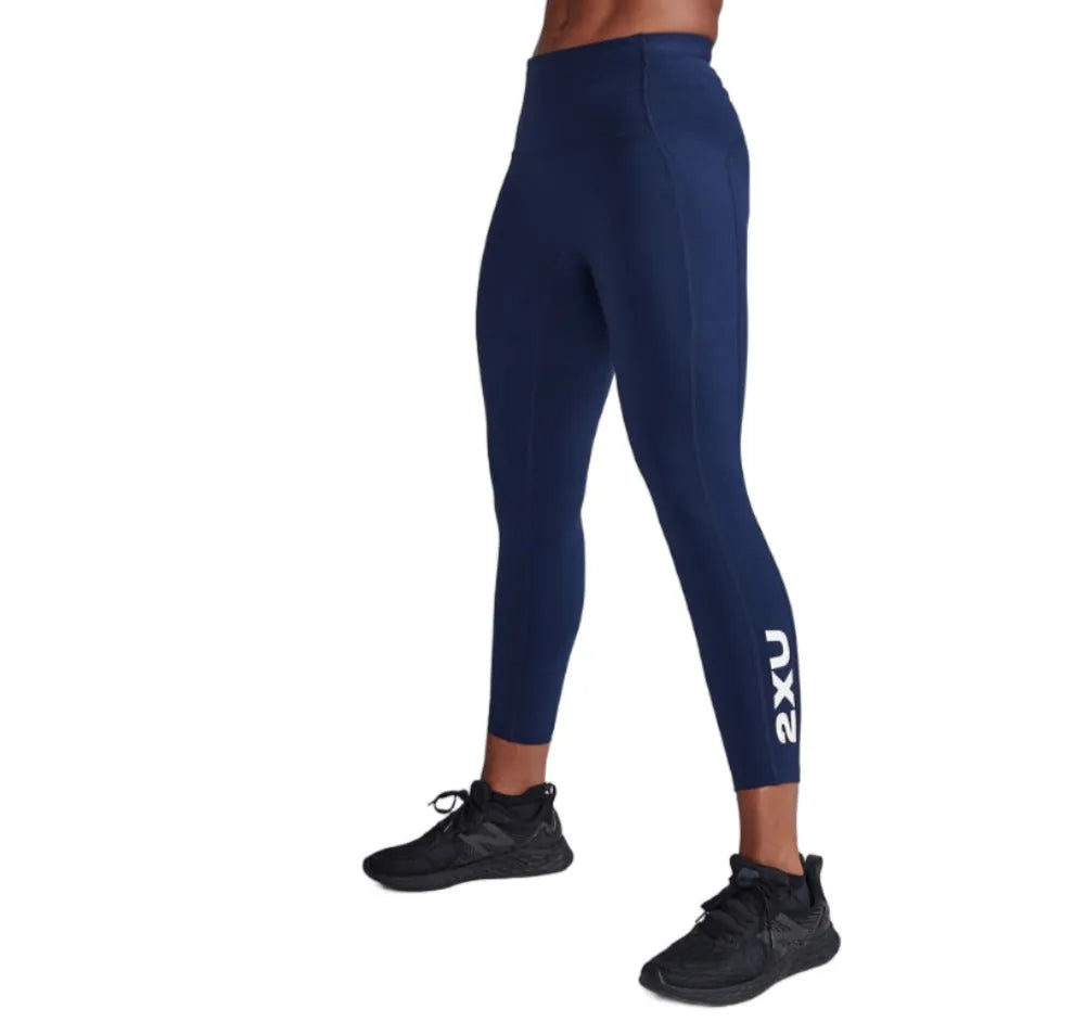 Form Stash Hi-Rise 7/8 Women’s Compression Tights (Midnight/White) – 2XU premium cycling Compression Tights in India from Cobbled Climbs