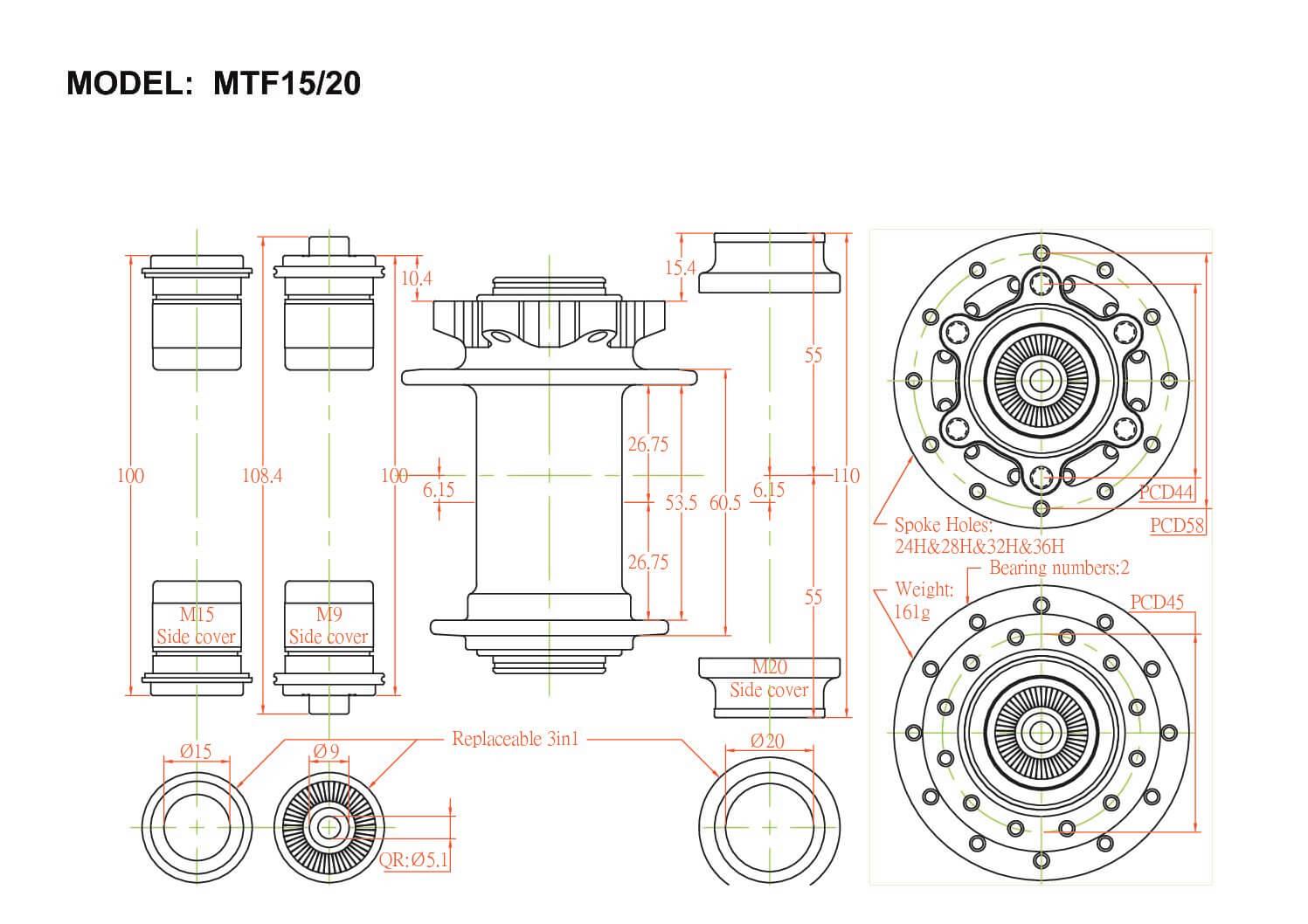 Mtf15/20 12x100mm Thru Axle DISC Brake Front Hub - Bitex - Cobbled Climbs