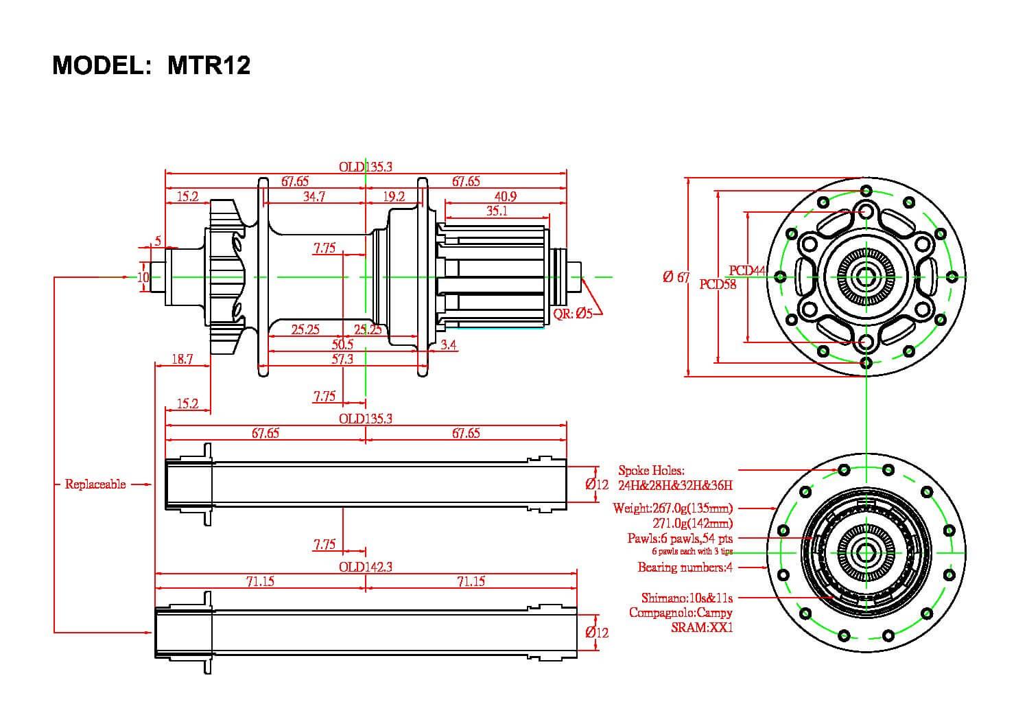 Mtr12 12x135mm Thru Axle DISC Brake Rear Hub - Bitex - Cobbled Climbs