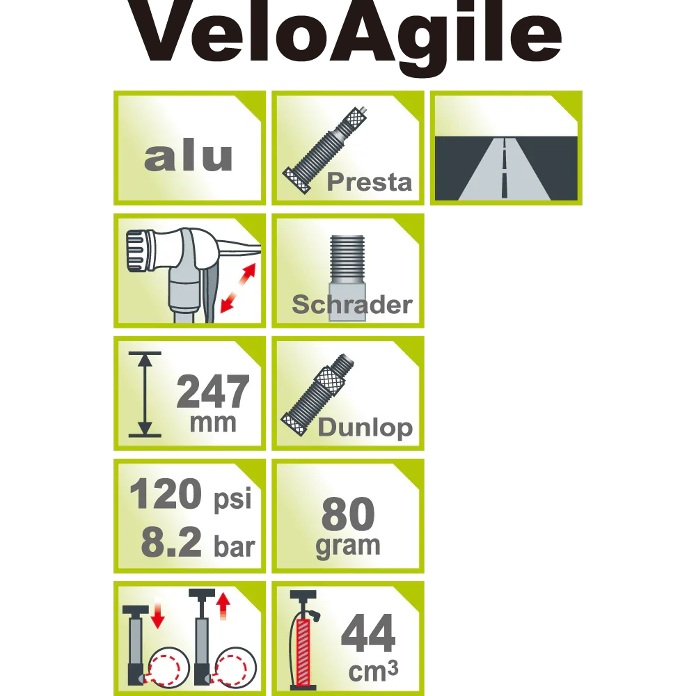 VELOAGILE HIGH PRESSURE MINI HAND PUMP (SILVER/GREY) - IceToolz - Cobbled Climbs
